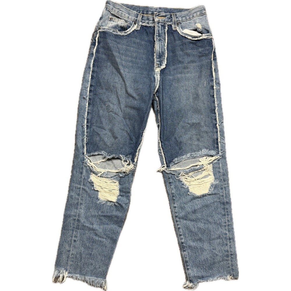 Carmar Los Angeles Distressed Blue Denim Jeans Two Tone Patched Sz 27